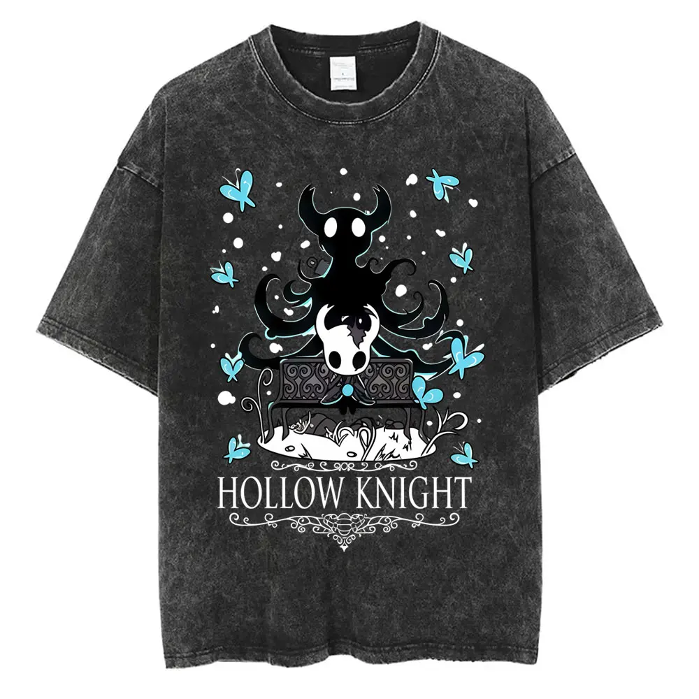 

Washed Vintage Game Hollow Knight Print T-shirt Men Women Casual Cartoon Short Sleeve T-shirts Men's Funny Gaming Lover T-shirt