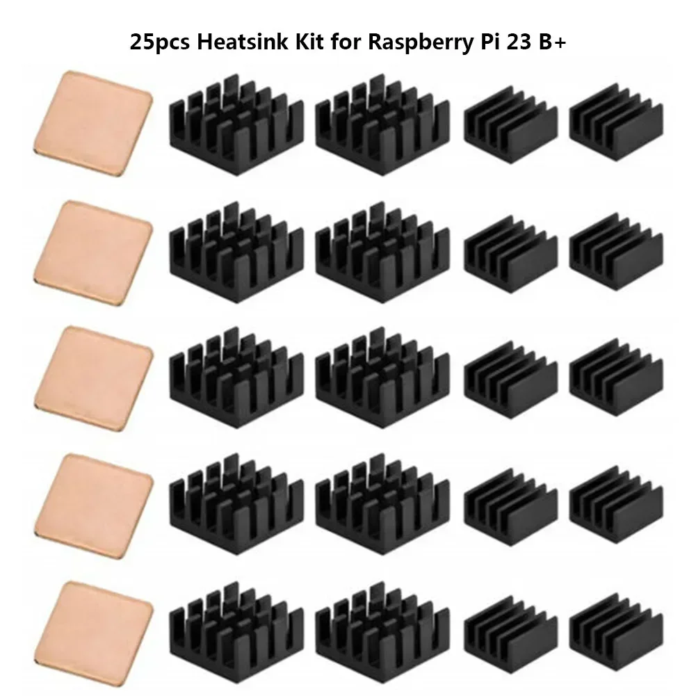 

25PCS Set Of Aluminum Alloy And Copper Heatsinks Radiator Heat Sink For Raspberry Pi 2B B+ 3B 3B+ 4B Efficient Cooling Solution