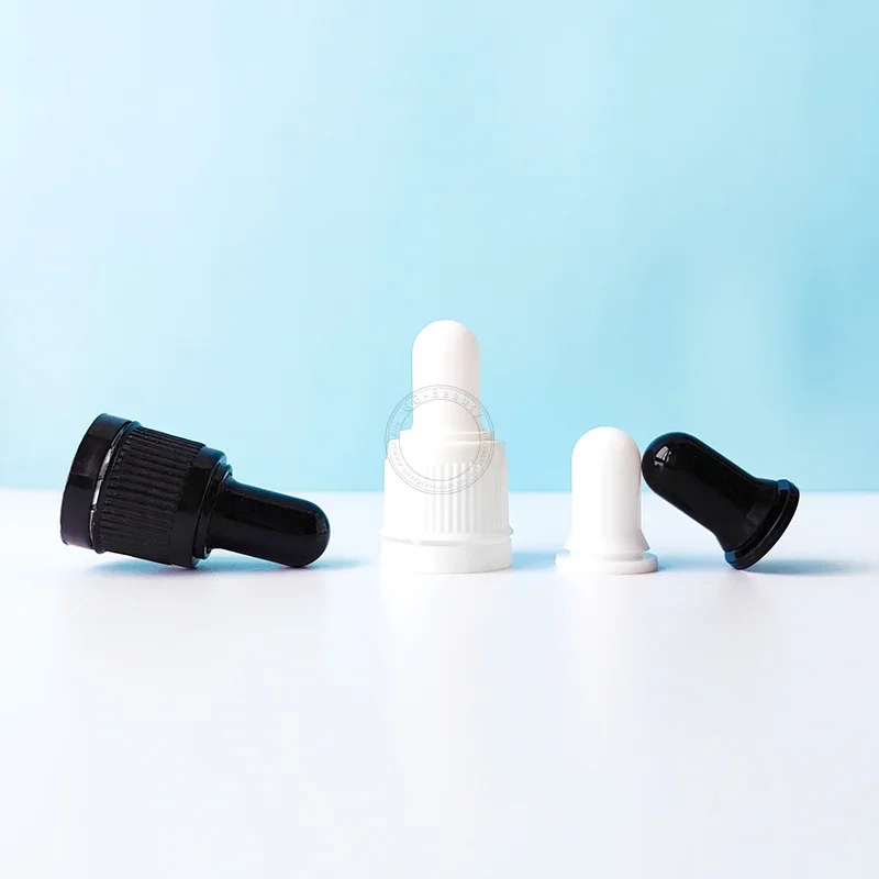15 stks/partij Plastic Schroef Anti-diefstal Ring Cap Cover Zwart/Wit Lijm Hoofd Glazen Druppelaar Pipet Gebruikt voor 18/410 Flessen 5-100 ml