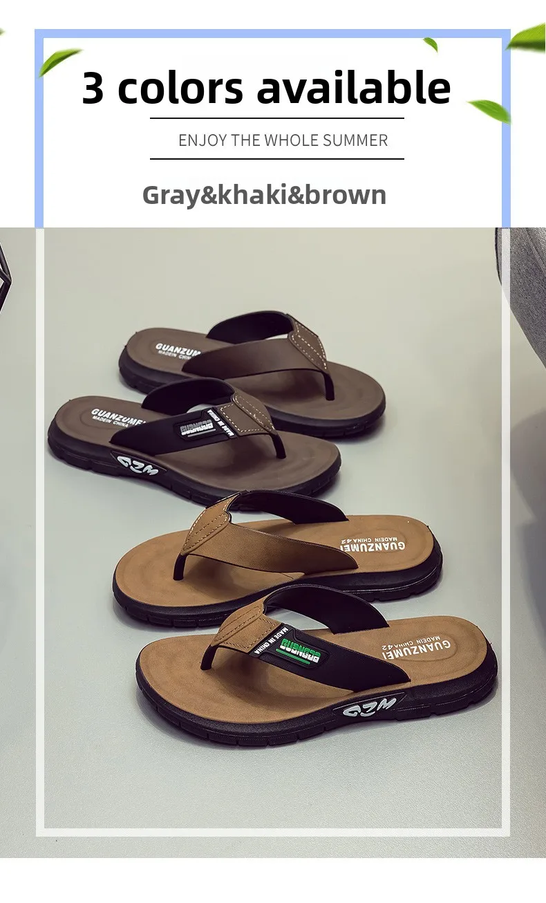 Herren-Leder-Flip-Flops, Sommer-Neuheit, rutschfest, dicke, weiche Sohle, verschleißfest, lässige Sandalen für Zuhause, draußen, Strand – Detail 6