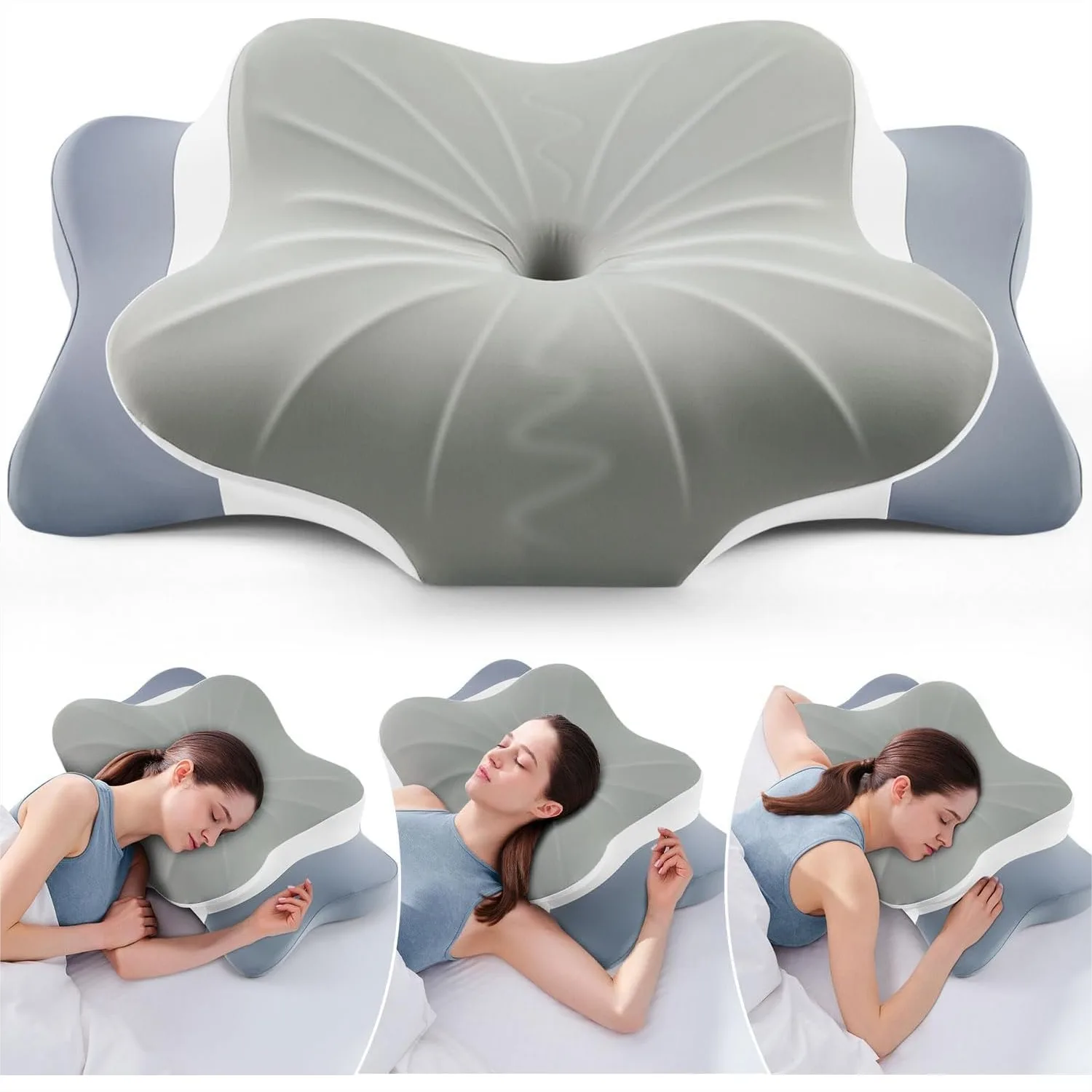 

Cervical Pillow for Neck and Shoulder Pain Relief, Cooling Contour Memory Foam Pillow with Dual-Height Ergonomic Support and