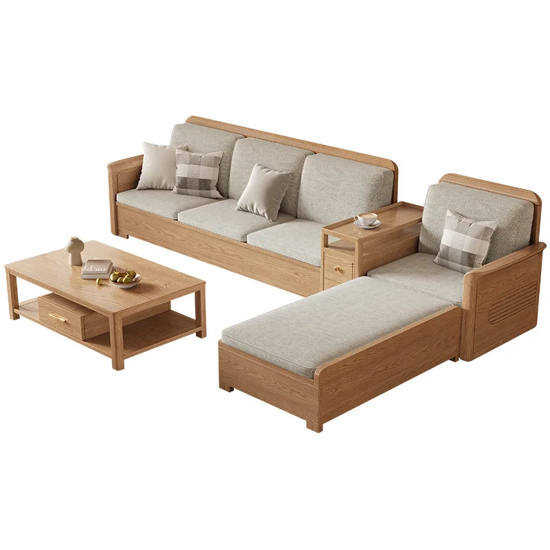 

Nordic ash wood solid wood sofa combination fabric sofa modern simple log color