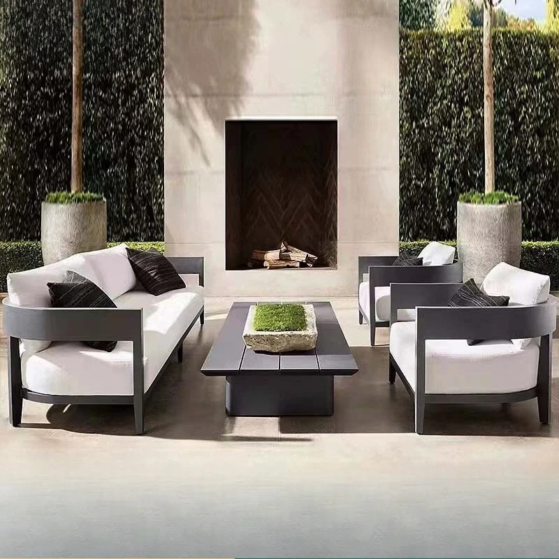 Outdoor teak sofa waterproof sunscreen villa courtyard garden hotel nordic terrace preservative solid wood sofa coffee table