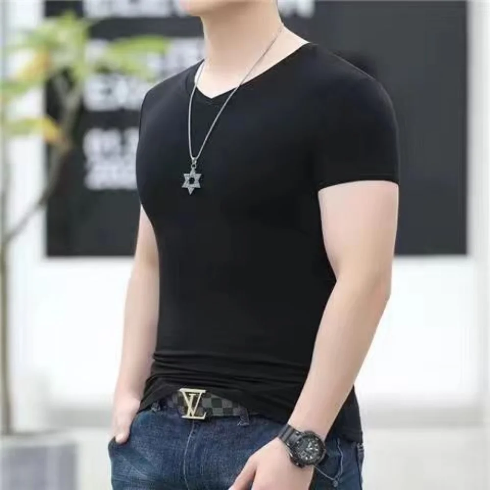 Fashionable Men's Oversized Tight-fit Stretch T-Shirts with V-neck Summer Comfortable Casual Streetwear Youths Tank Tops for Men