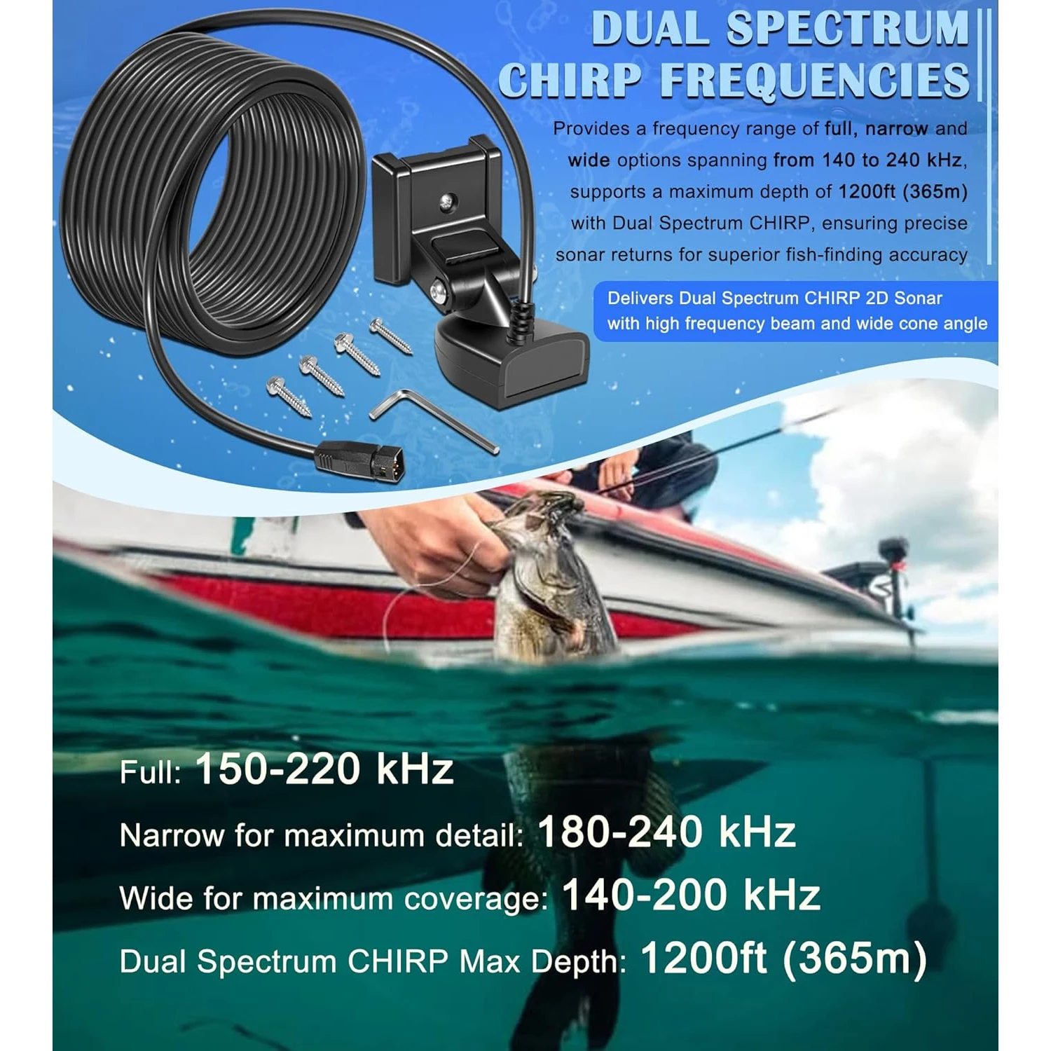 

Датчик для Humminbird Helix с двухспектральным эхолотом Chirp 2D, 710274-1 XNT 9 HW T, для крепления на транец, с датчиком температуры