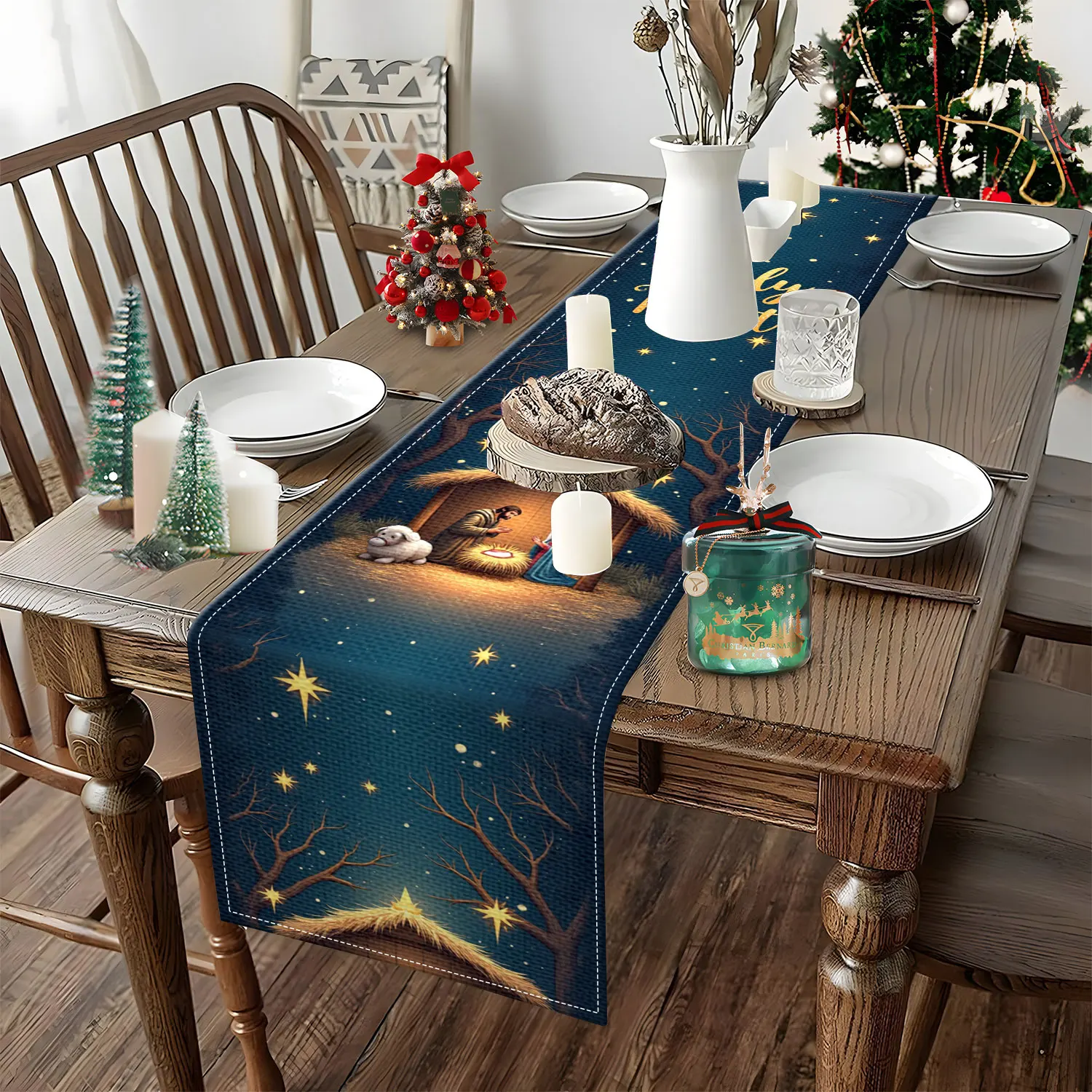 1 buah taplak meja bertema Nat - Christmas Table Runner ulasan dan harga