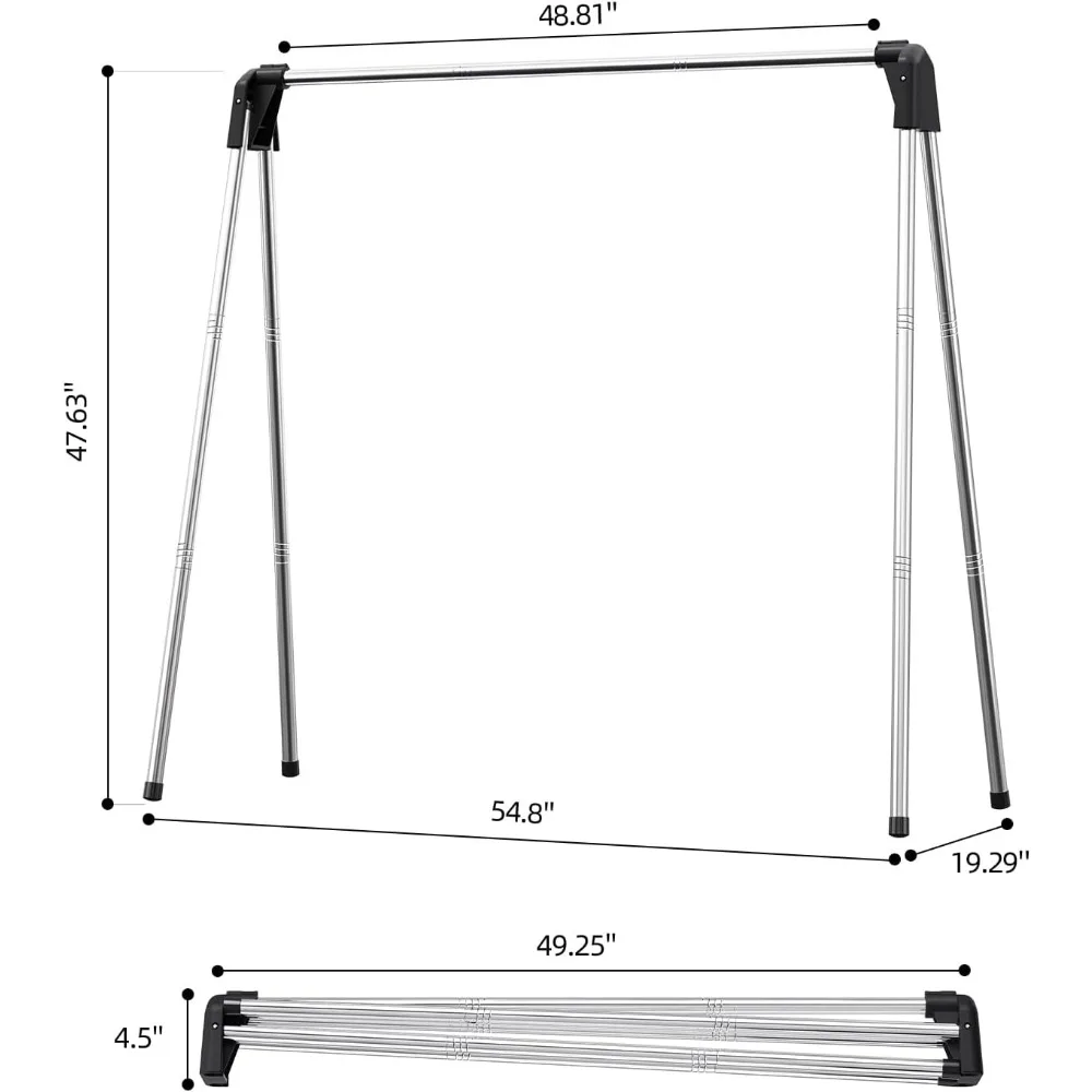 رف تجفيف الملابس - رف غسيل من الفولاذ المقاوم للصدأ، رف ملابس محمول قابل للطي لمعطف سترة الفراش