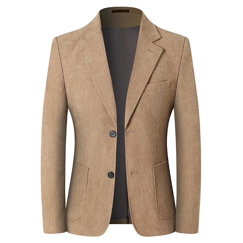 

High-Quality Formal Men Blazer Business Casual Corduroy Solid Color Fashion Suit Jacket Social Banquet Office