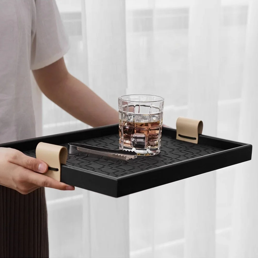 OEM 우아한 데스크탑 수납 트레이 인조 가죽 화장대 정리함 향수 보관함 장식용 수납 트레이