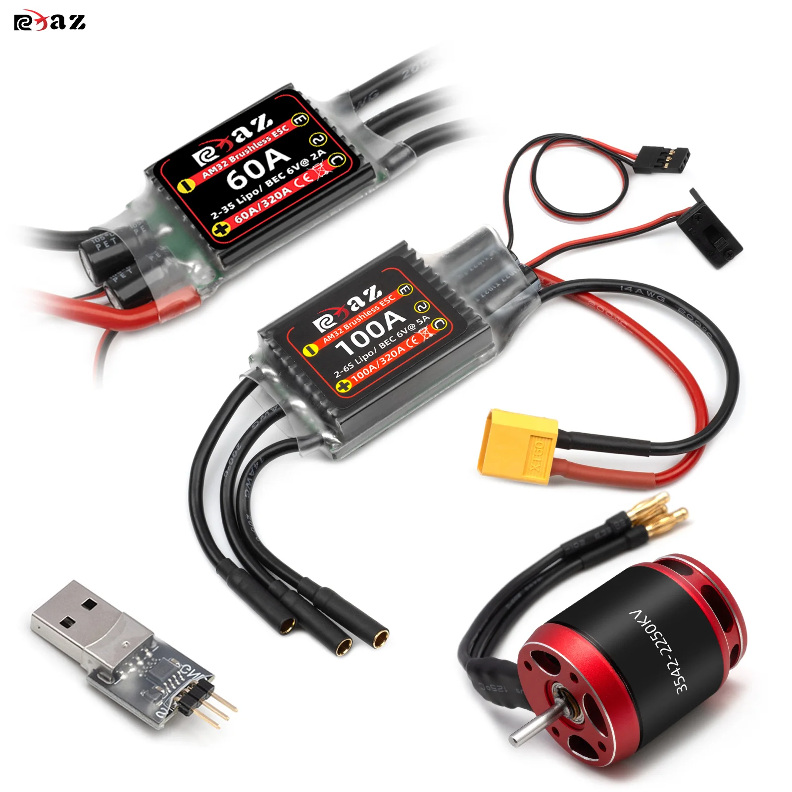 

RCXAZ RC 3542 Motor 60A/100A Brushless ESC T/xt60 plug 4.0mm Banana Plug Female , for 1/10 RC Cars and Boats Traxx Tamiya