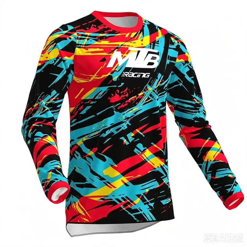 3D Long Sleeve 2026 Men MTB Jersey Crew Neck Quick Dry Breathable Abstract Print Motocross Downhill Cycling Shirt Family view 5