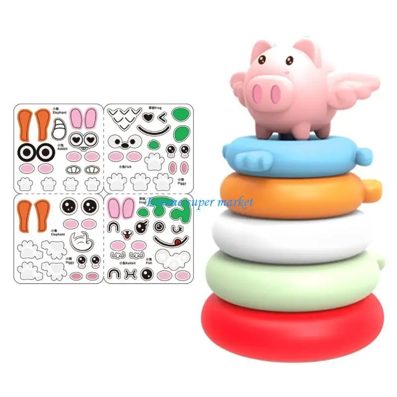 090B Trẻ Đồ chơi nhựa Rainbow Rings Building Blocks Baby Stacking Toy
