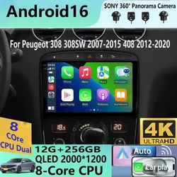 Android 16 Carplay Auto For Peugeot 308 308SW 2007-2015 408 2012-2020 Car Radio GPS Multimedia Video Player Stereo WIFI+4G DSP