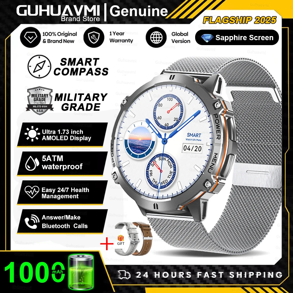 T-Rex 3 Militaire kwaliteit 1000 mAh batterij Smart Watch 10ATM Waterdicht GPS Kompas Hoogtemeter Oproep AMOLED Mannen Zwemmen Sport Smartwatch