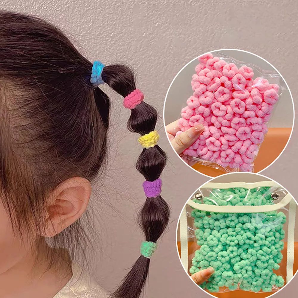 100-500 pçs crianças faixas de cabelo elásticas meninas laços de cabelo coloridos rabo de cavalo titular mini cabelo scrunchie crianças acessórios para o cabelo