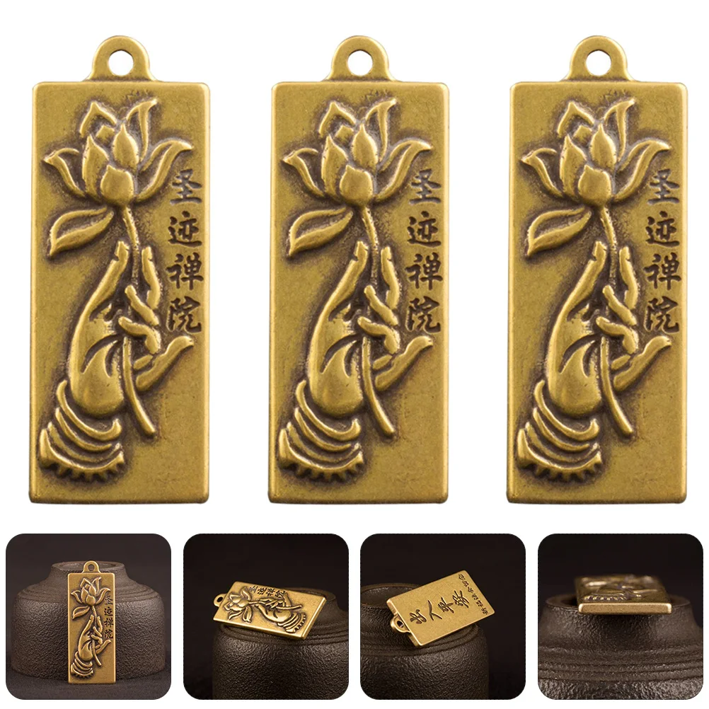 3Pcs Brass Car Keychain Pendant Hanging Ornament Key Holder Decor Buddha Hand Lotus Key Accessory