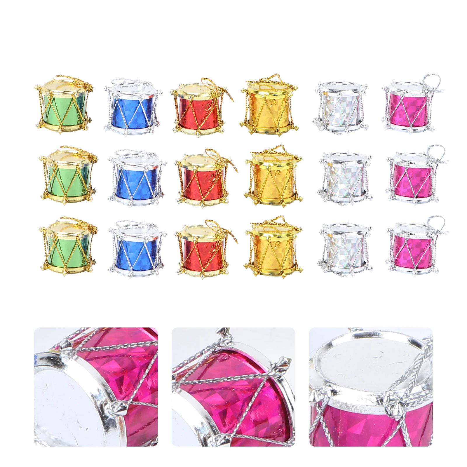 

48 PCS Snack Drum Pendant Glitter Colorful Drums Farmhouse Christmas Decor Sports Non-fading Ornaments Funny
