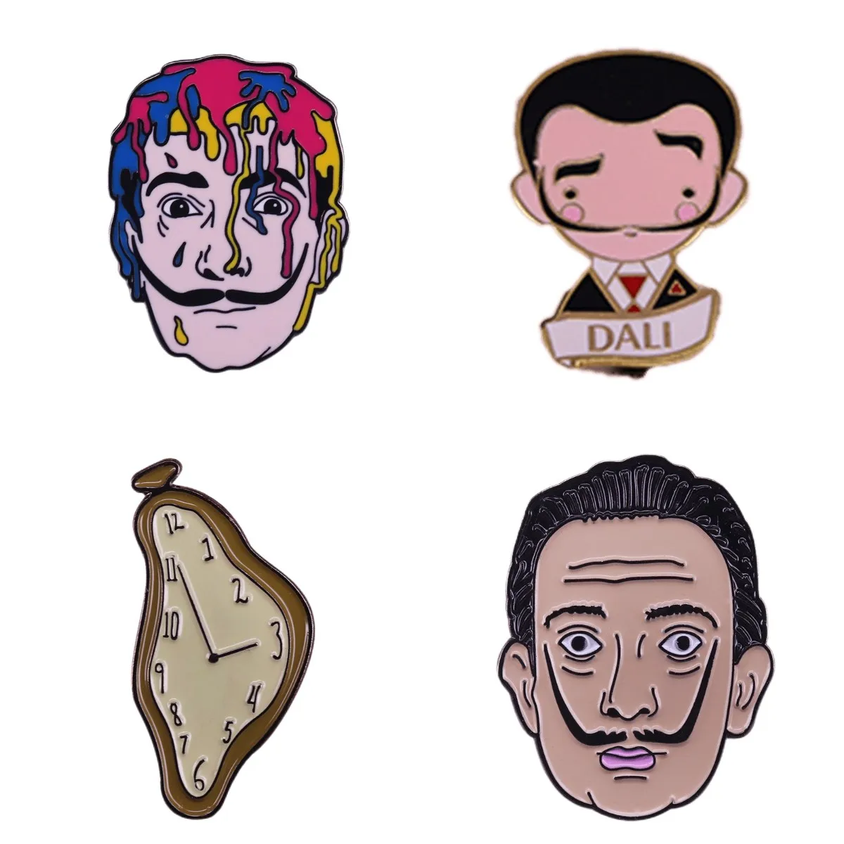 

Salvador Domingo Felipe Jacinto Dali I Domenech Enamel Pins Custom Spanish Painter Artist Brooches Lapel Badges Clock Jewelry