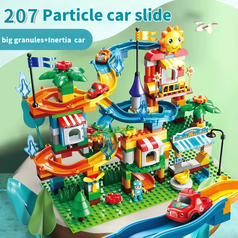 Large-sized marble run track racing car STEM building blocks, educational toys and gifts for children, suitable for kids aged 5