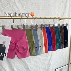Naakt Hoge Taille Perzik Butt Sport Met Zak Yoga Shorts Legging Sneldrogend Gym Training Fietsen Buitensportshorts