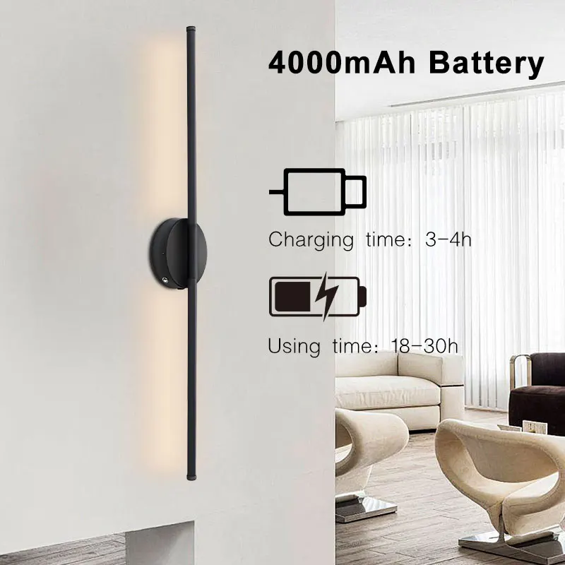 Applique murale LED avec batterie Rechargeable USB, avec télécommande, interrupteur tactile sans fil, variable, 3000-6000K