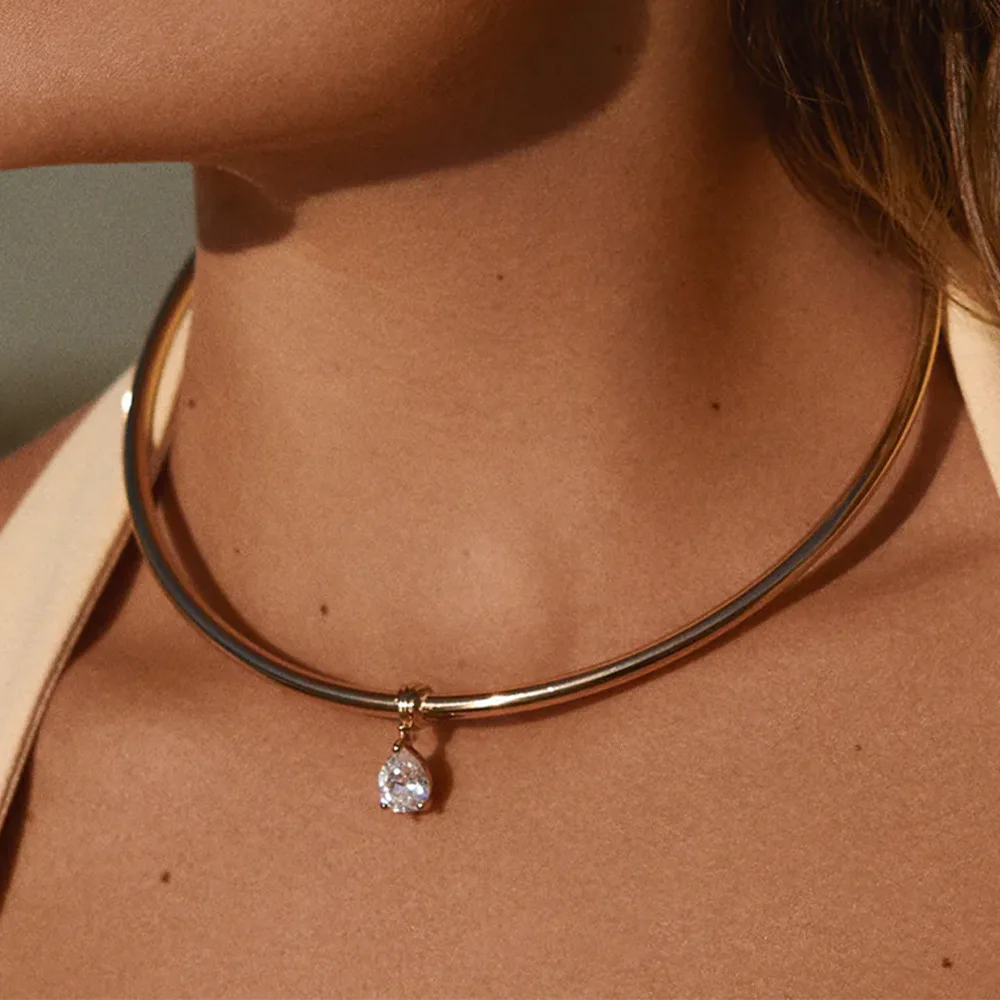 جديد الفولاذ المقاوم للصدأ Waterdrop شكل قلادة القلائد موضة مقاوم للماء هندسية طوق معدني افتتاح قلادة مجوهرات بسيطة #1