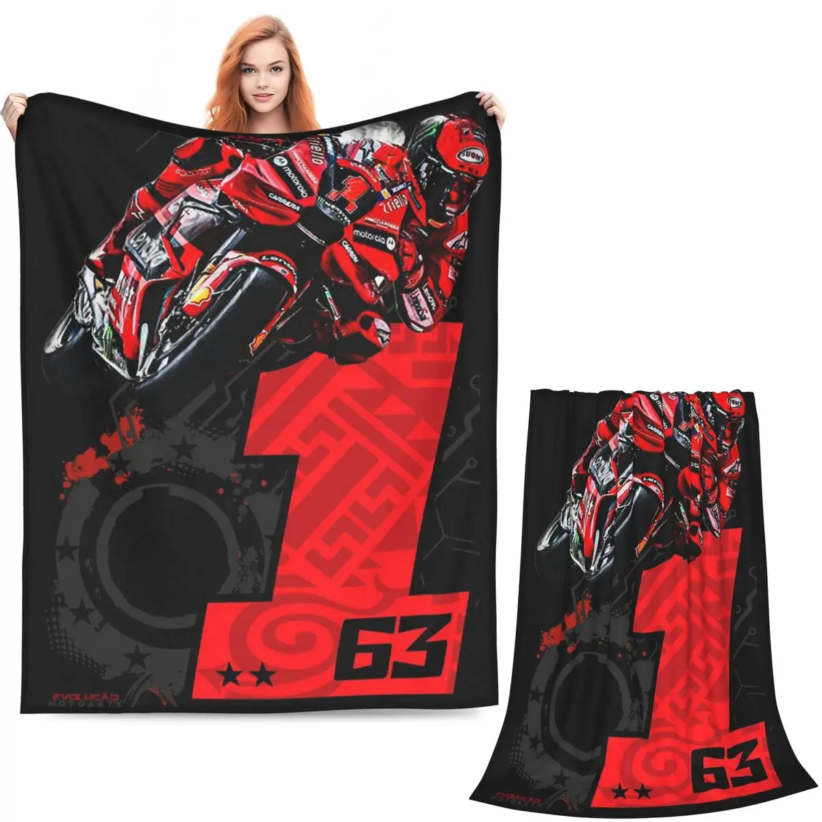 Francesco Bagnaia Number 1 Moto GP Blankets Soft Warm Flannel Throw Blanket Plush for Bed Living room Picnic Travel Home Sofa