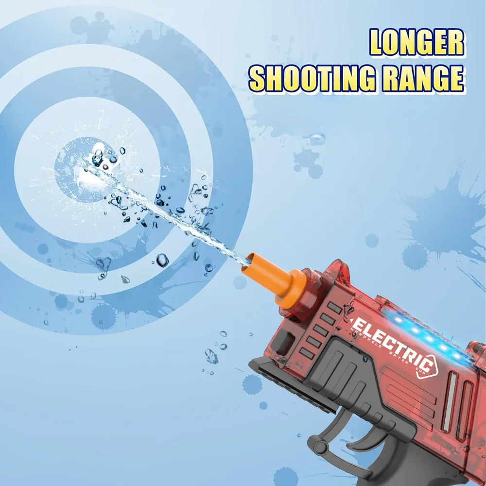 電動水鉄砲、水鉄砲おもちゃ、自動水鉄砲長距離ブラスター最大32フィート、屋外プールパーティー射撃ゲームおもちゃ