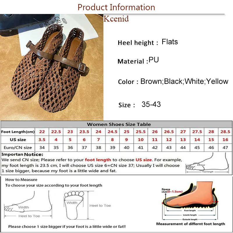 Kcenid المرأة جولة تو صندل مسطح عادية تنفس الباليه تصميم جوفاء العصرية ماري جين أحذية اليدوية نسج الشقق حجم 43