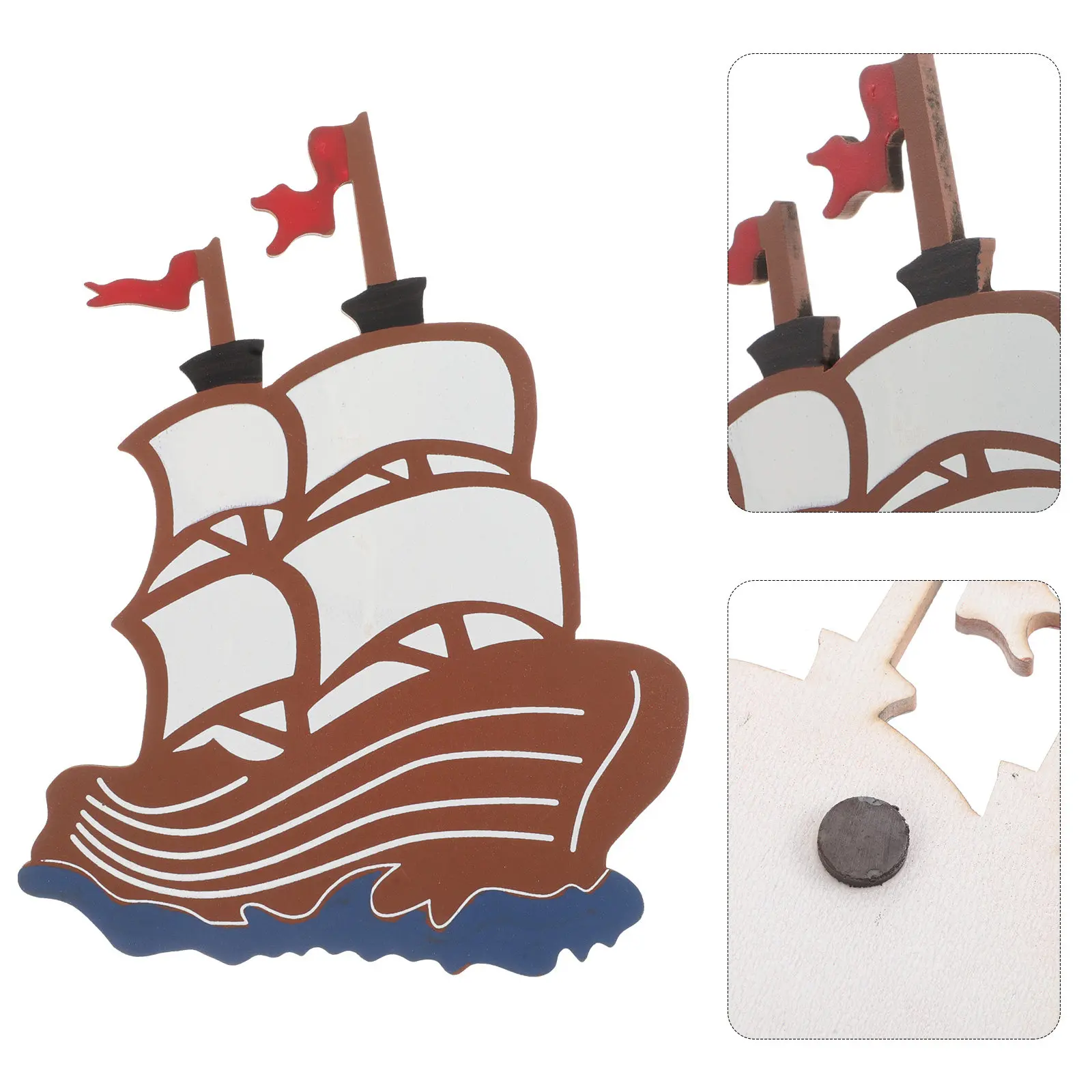 Wooden Sailboat Refrigerator Magnets Ocean Themed Nautical Style Magnetic Decorations for Fridge Kitchen Office Whiteboard