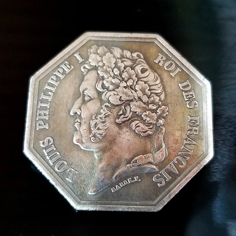 Antique-style copper-plated silver French octagonal badge