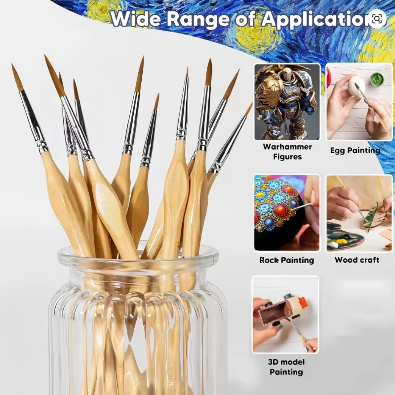10-piece Set Round Stalk Nylon Filament Watercolor Oil Acrylic Round Point Outline Sketching Painting Brushes