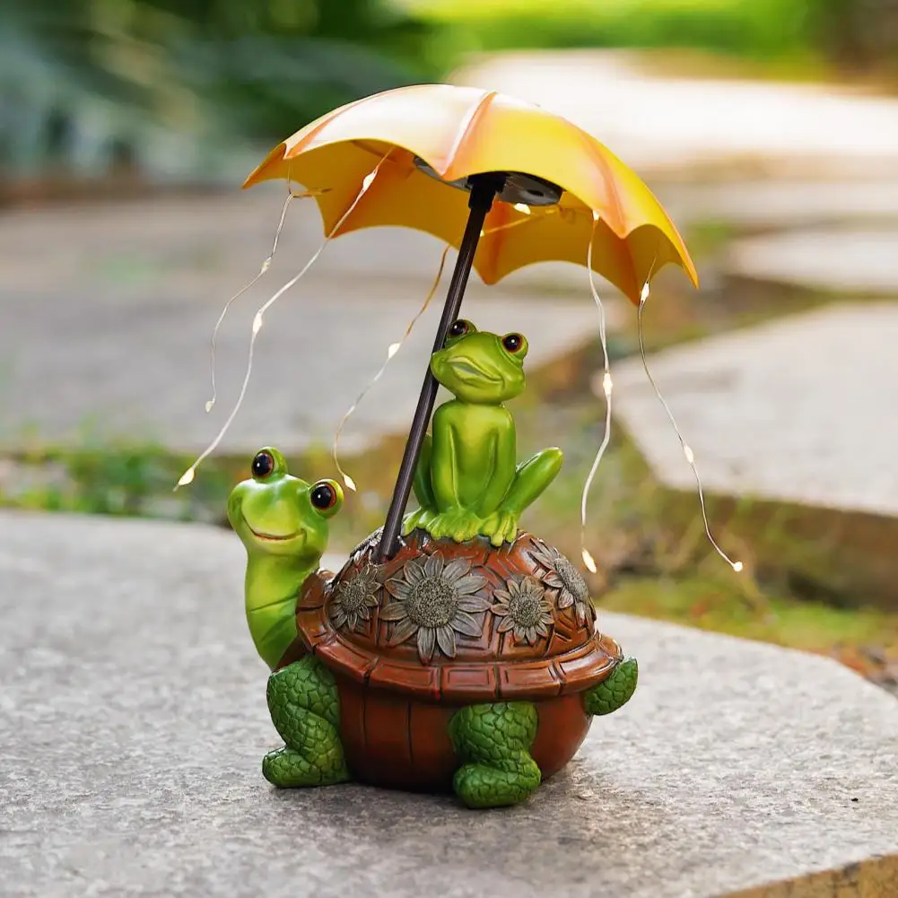 Turtle Frog Garden Statue with Solar LED Lights Animal Figurine Courtyard Decorative Light Waterproof Frog Sculpture Lamp