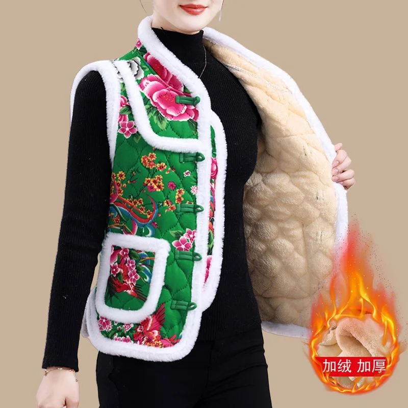2025 Otoño Invierno chaleco cálido chaqueta de mediana edad mujeres mayores con felpa moda gruesa chaleco de algodón sin mangas abrigo Top chaleco