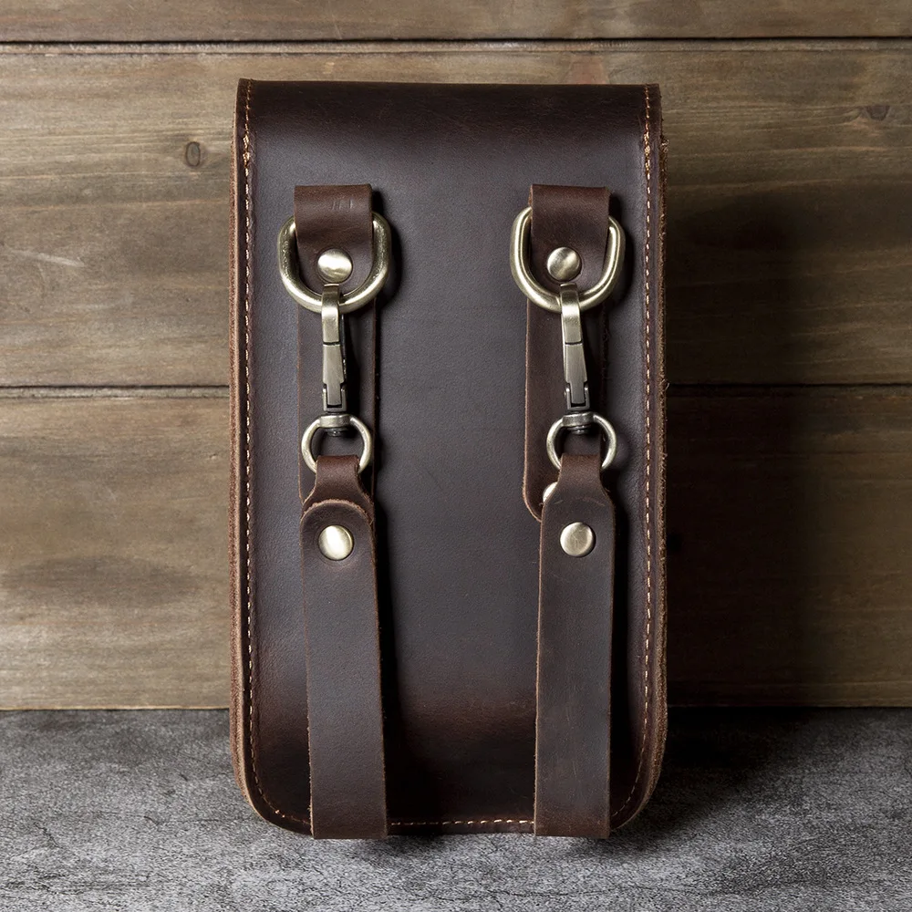 Crazy Horse Leather Men's Waist Bag with Phone Pocket