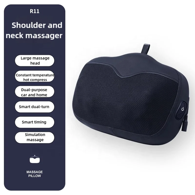 Smart Library Rechargeable Hot Compress Massage Pillow Neck Shoulder Deep Roll Kneading Car Pillow For Neck Back Pillow Massager