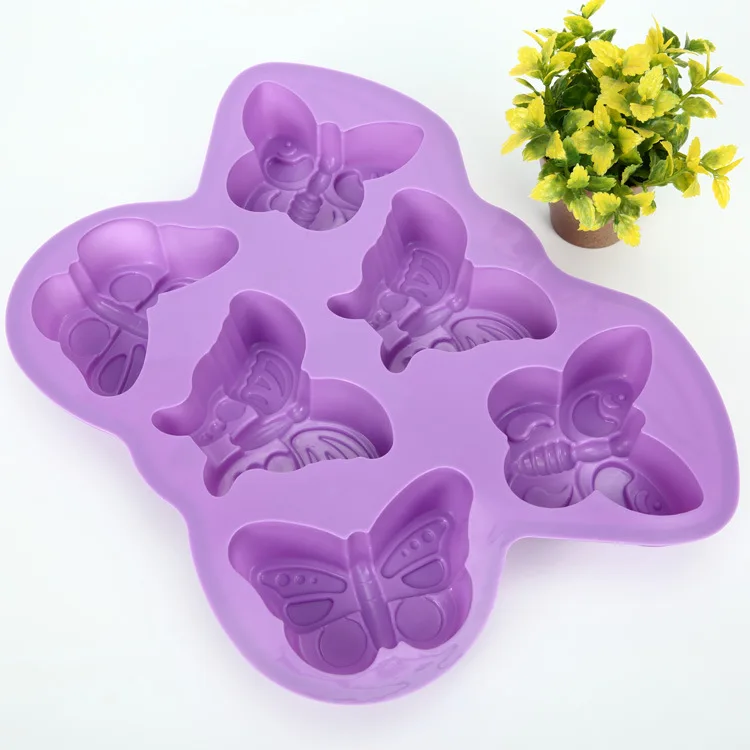 6 fori 3D insetto farfalla Silicone torta stampo da forno Cupcake Pan cioccolato Dessert sapone stampi Muffin tazze sapone fai da te forma