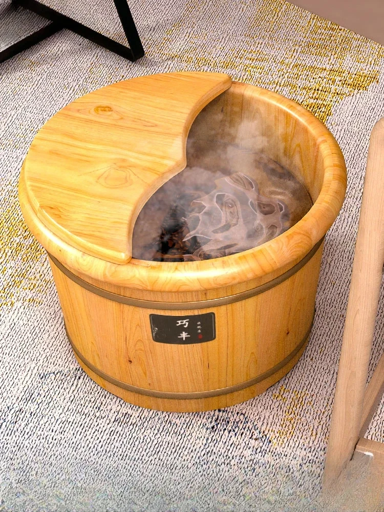 Household Solid Wood Foot Bath Bucket Thermal Insulation Foot Soaking Basin Health Preserving Wooden Basin Foot Washing Basin