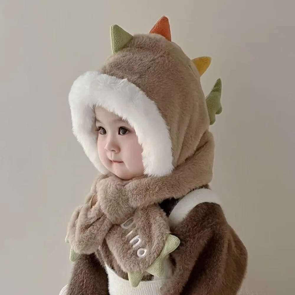 

Новая интегрированная шапка, шарф, теплая холодостойкая пуловерная шапка с динозавром, ветрозащитная шапка для защиты ушей, 1,5-8 лет