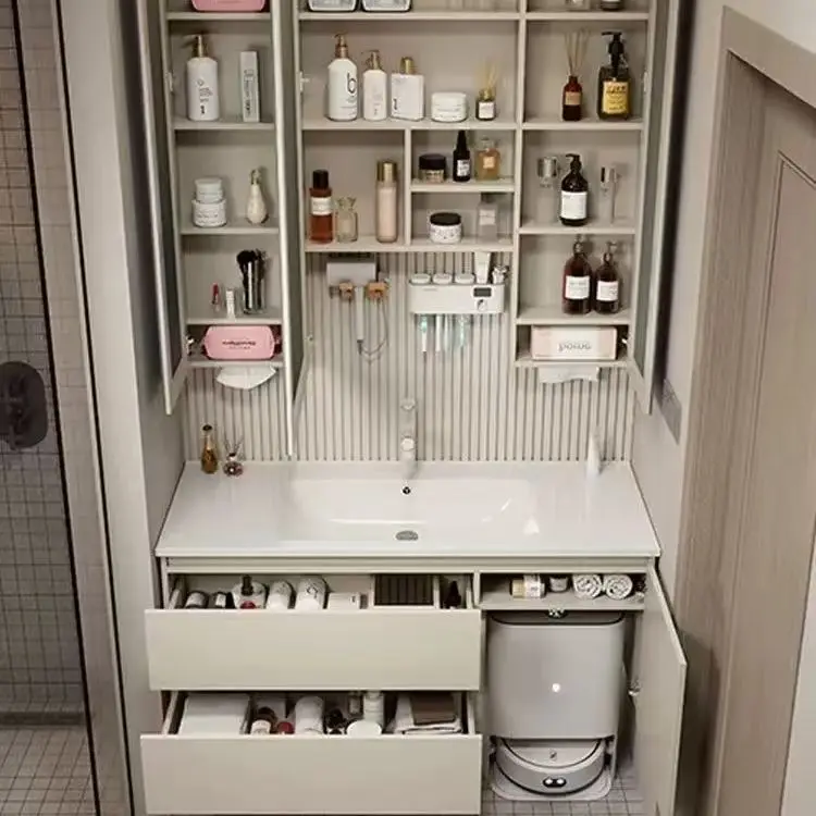 Additional high-speed top mirror cabinet, bathroom ceramic integrated basin bathroom cabinet combination intelligent defogging s