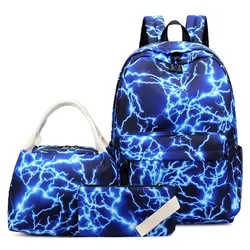 Conjunto de mochila escolar 3 en 1, mochila para ordenador portátil para niñas y niños, mochila escolar con estampado de rayos de 3 piezas para adolescentes y niñas de secundaria