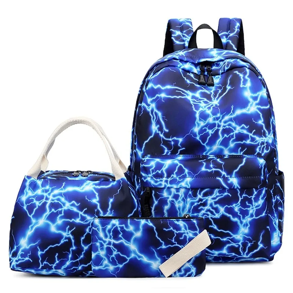 3 in 1  School Backpack Set Girls Kids Laptop Bookbag 3 Pieces Lightning Print Daypack Schoolbag for Teens Girls High School