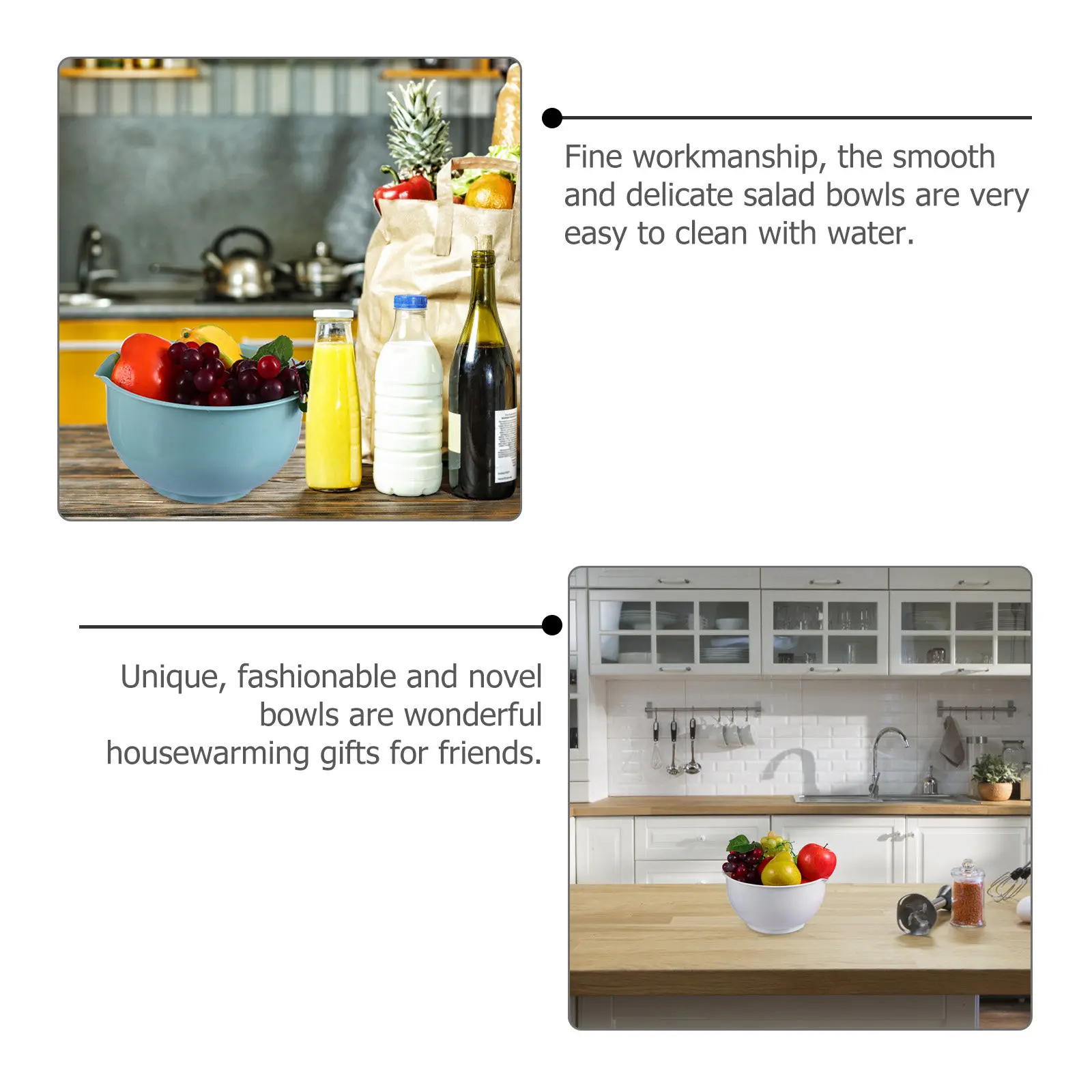 

1Set High Quality Plastic Mixing Salad Bowls Multipurpose Kitchen Serving Bowls Easy Clean Smooth Round Bottom Assorted