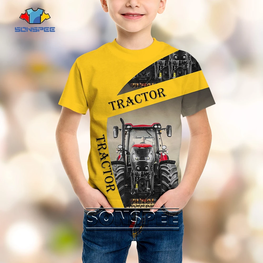 SONSPEE Vintage Farm Harvester 3D Print Child T-shirt Heavy Truck Car Graphic Street Punk Tops Shirts Boy Oversize Kid Tshirts