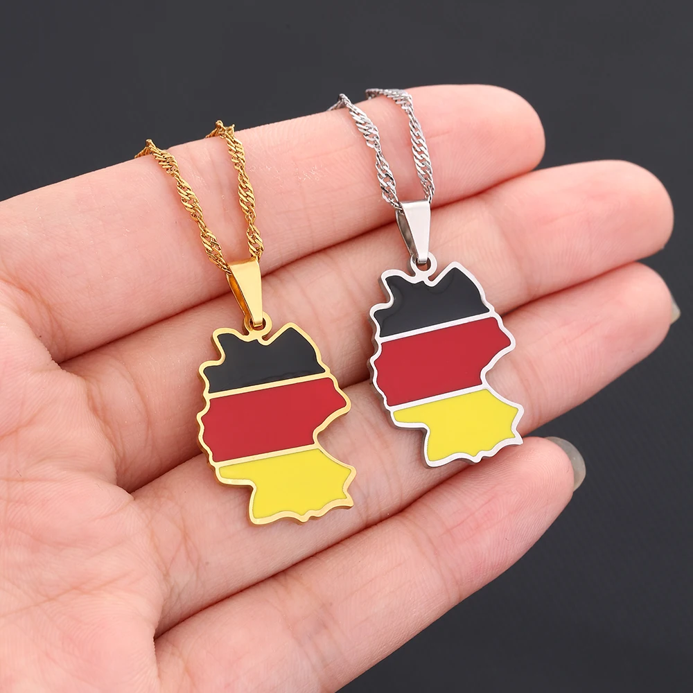 Mode Deutschland Karte Flagge Anhänger Halskette Edelstahl Männer Frauen Deutschland Karten Schmuck Geschenk – Detail 7