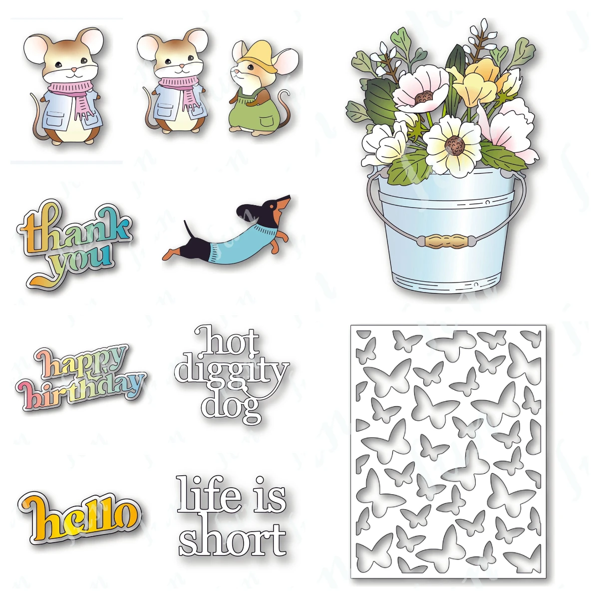 Floating Butterfly Plate Mouse Dachshund Metal Cutting Dies Stencils for DIY Scrapbooking Album Decoration Embossing Paper Cards