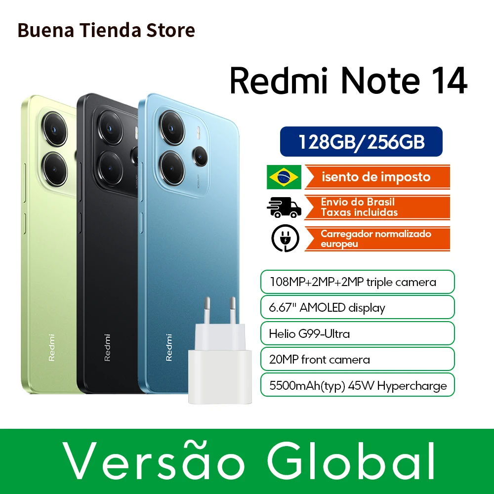 هاتف ذكي Nuevo Xiaomi Redmi Note 14 6,67 120 هرتز Pantalla OLED MTK الأبعاد 7025-Ultra 5500mAh 45W 50MP OIS IP64 IN NFC