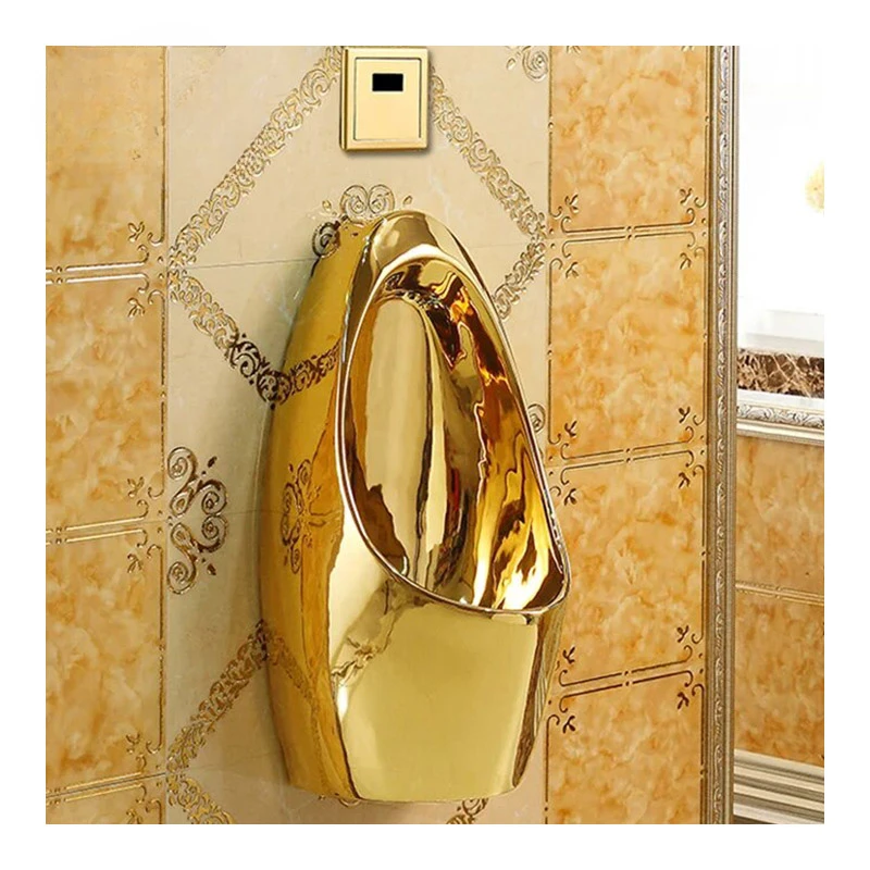 

Luxurious stainless steel wall-mounted urinal with portable gold finish.