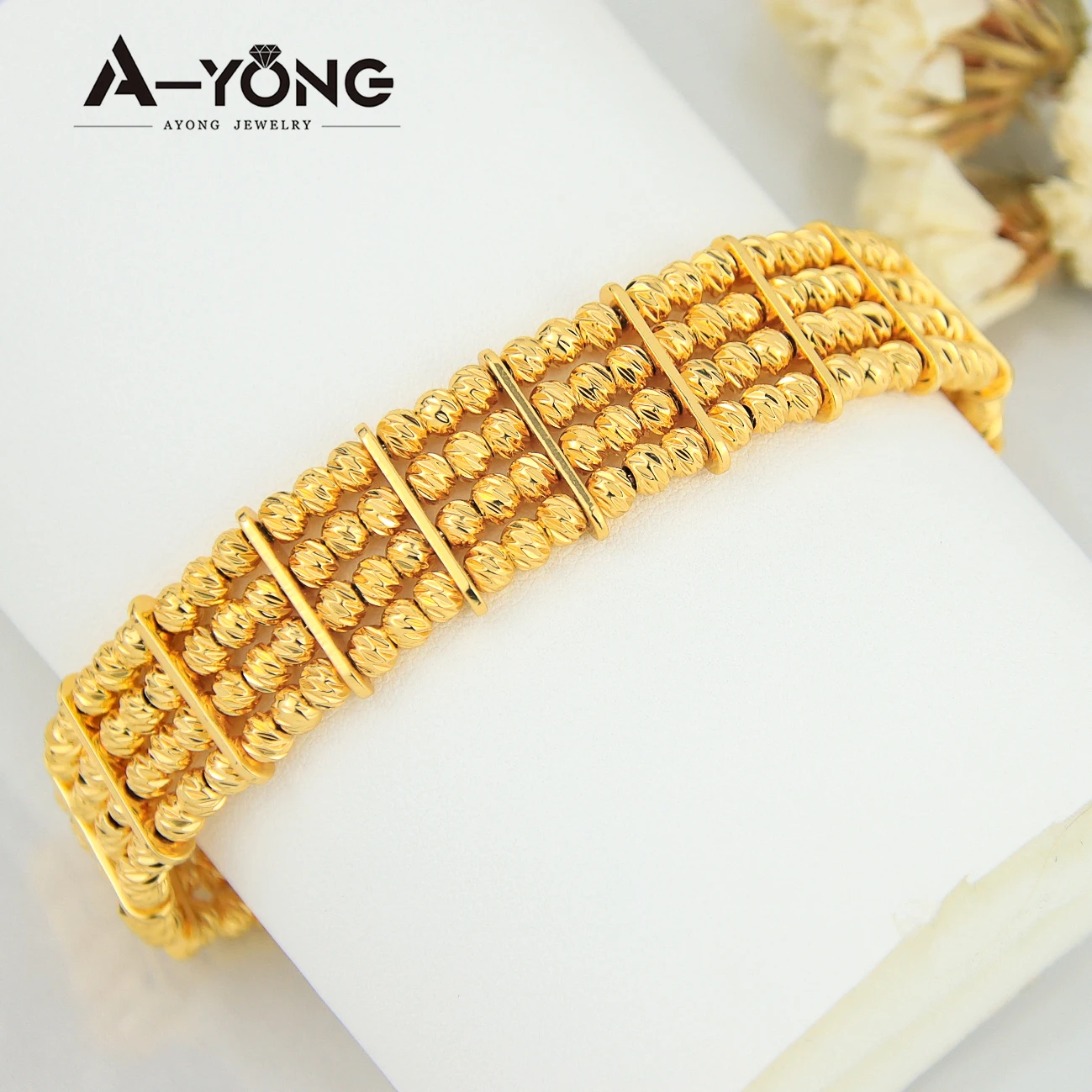 Multi Layer Gold Color Beads Bracelets 21k Gold Plated Arab Islamic Elegant Bangles Dubai Women Luxury Wedding Party Jewelry