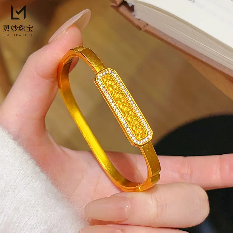 Lynge Jewelry 9999 National Rhyme Series Square Point Diamond Wheat Ear Bracelet 24K Real Gold Filigree Braided Heritage Bracele